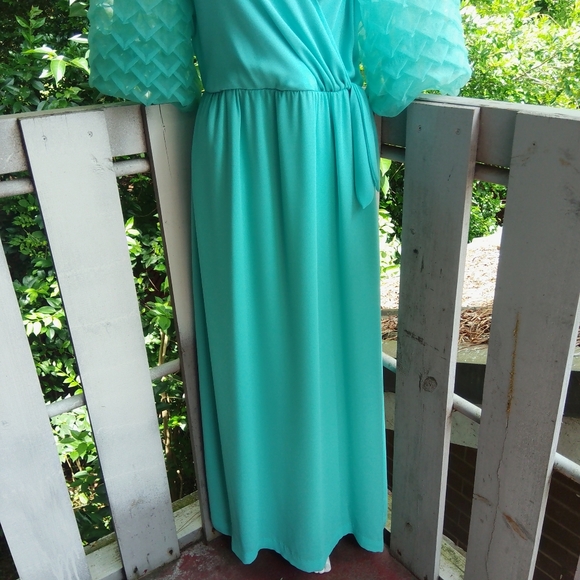 Vintage 60s 1970s Cottage Retro Glam Puff Sleeve Maxi Dress - Picture 11 of 14